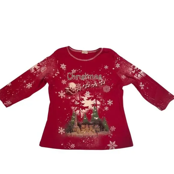 Studio Gem Top Women Large Ugly Christmas Tree Holiday Festive Snow Flakes Shirt - Picture 6 of 10